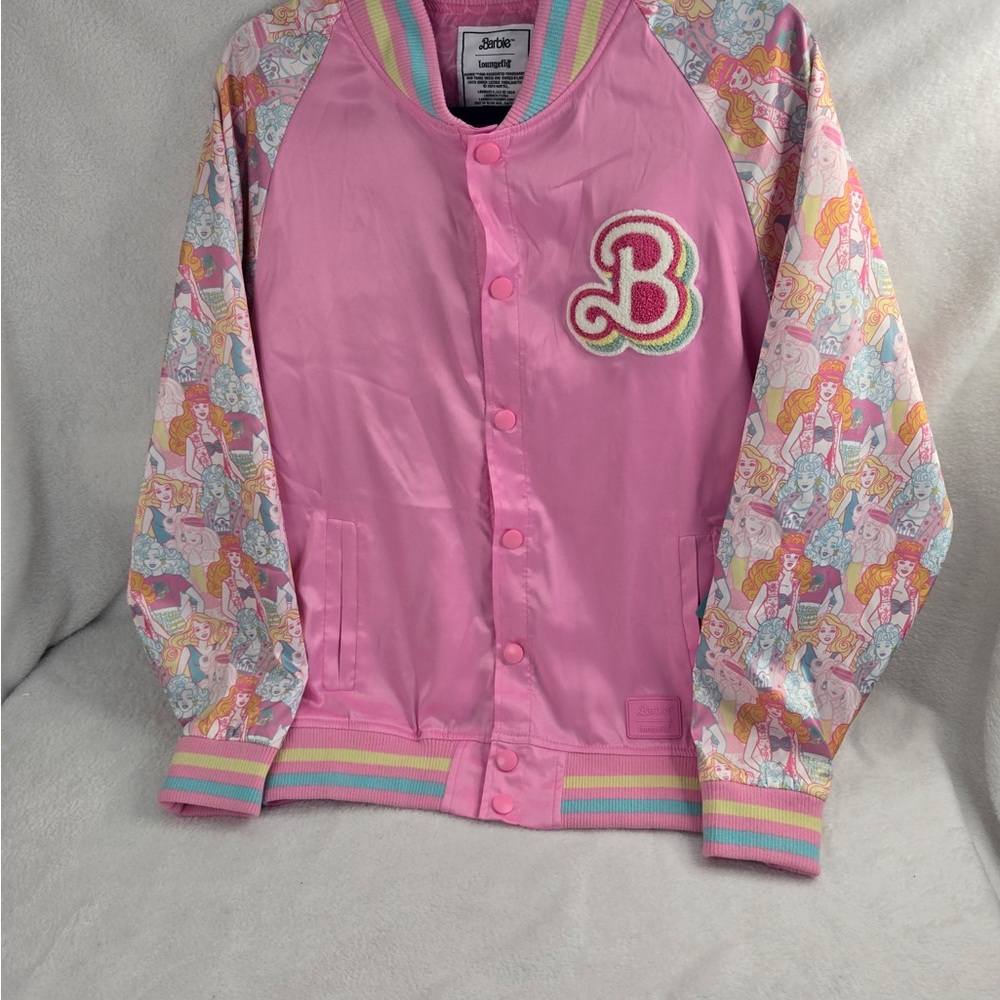 Barbie Pink Jacket with Multicolor Character Print Sleeves